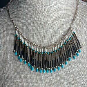 SILPADA Free Spirit Fringe Necklace Howlite Sterling Silver Brass Glass